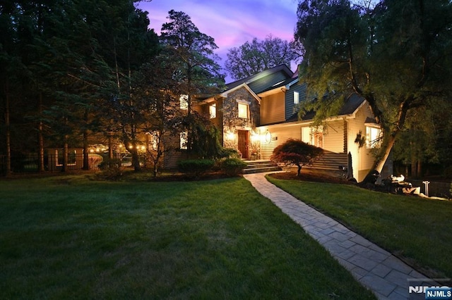 24 Old Chimney Rd, Upper Saddle River, NJ 07458 - view of front facade featuring a yard and stone siding
