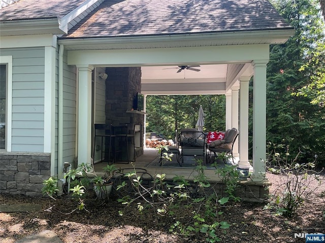65 1st St, Allendale, NJ 07401 - view of patio / terrace featuring a ceiling fan and a carport