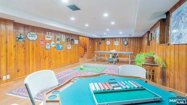 466 Park St, Montclair, NJ 07043 - rec room with wooden walls, wood finished floors, and recessed lighting