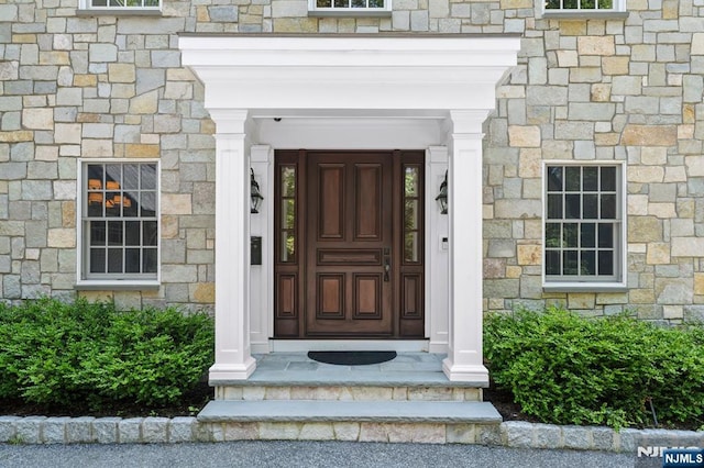 56 Knoll Rd, Tenafly, NJ 07670 - entrance to property featuring stone siding