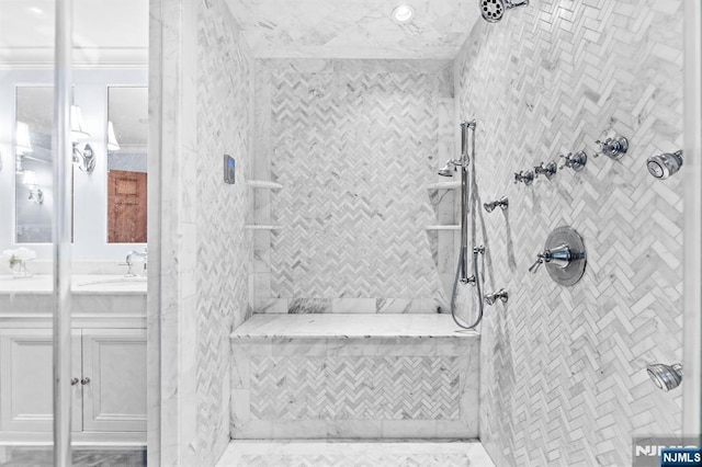 56 Knoll Rd, Tenafly, NJ 07670 - bathroom with tiled shower and double vanity