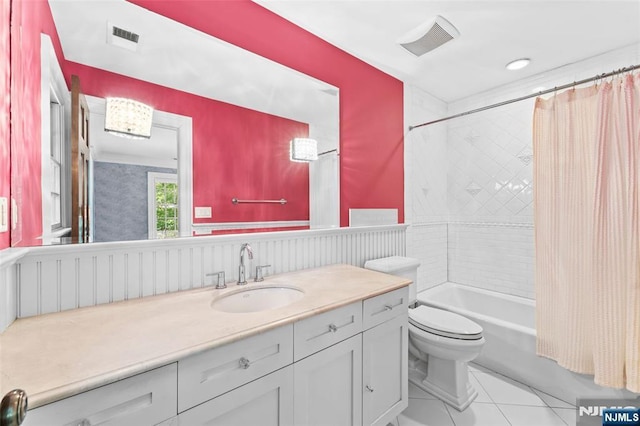 56 Knoll Rd, Tenafly, NJ 07670 - bathroom featuring vanity, toilet, shower / tub combo with curtain, and tile patterned floors