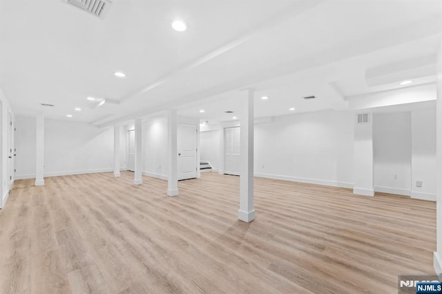 56 Knoll Rd, Tenafly, NJ 07670 - finished below grade area with recessed lighting, baseboards, and light wood-style flooring
