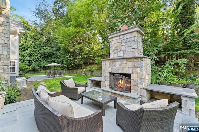 56 Knoll Rd, Tenafly, NJ 07670 - view of patio / terrace featuring an outdoor living space with a fireplace and outdoor dining space