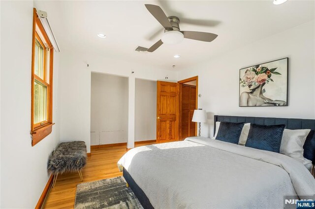 11 Hillcrest Blvd, Warren, NJ 07059 - bedroom with light wood-style floors, baseboards, recessed lighting, and ceiling fan