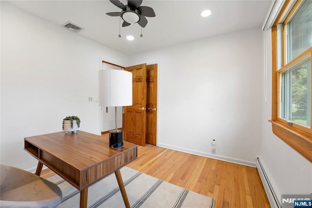 11 Hillcrest Blvd, Warren, NJ 07059 - unfurnished office featuring baseboard heating, recessed lighting, ceiling fan, light wood-type flooring, and baseboards