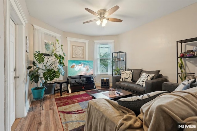 26 Mohawk Ave, Hawthorne, NJ 07506 - living room featuring wood finished floors and ceiling fan