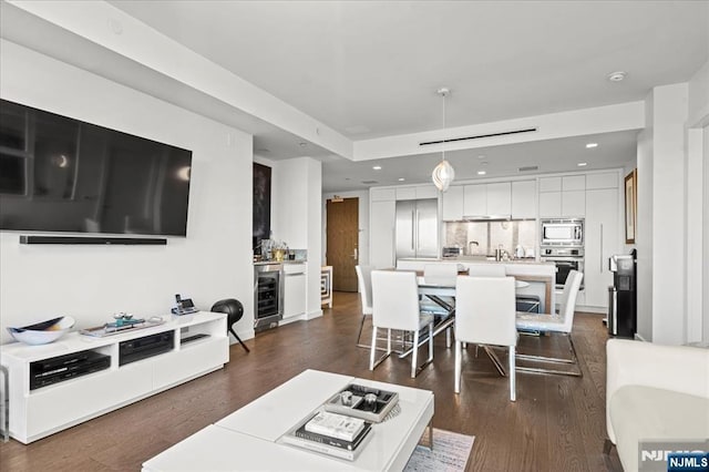 320 Adolphus Ave Unit 317, Cliffside Park, NJ 07010 - living room featuring wine cooler, dark wood-style flooring, and recessed lighting