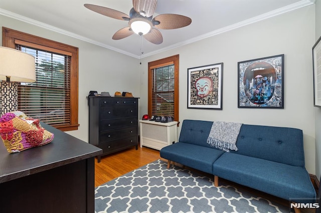 206 Eastern Way, Rutherford, NJ 07070 - office area featuring wood finished floors, ornamental molding, and ceiling fan