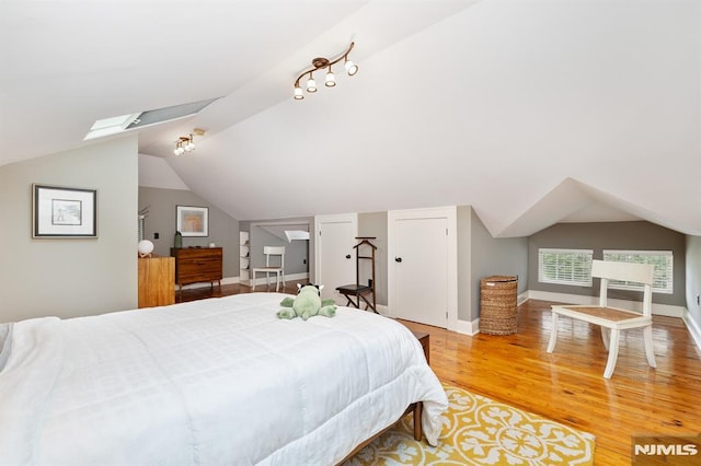 206 Eastern Way, Rutherford, NJ 07070 - bedroom featuring vaulted ceiling, wood finished floors, and a skylight