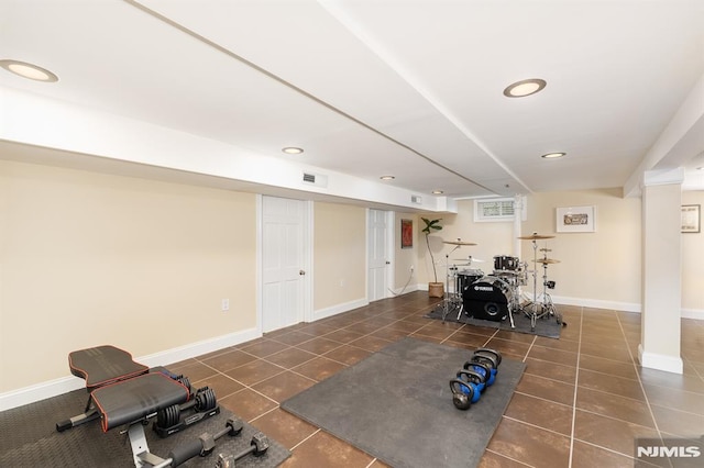 206 Eastern Way, Rutherford, NJ 07070 - exercise room with tile patterned floors and recessed lighting