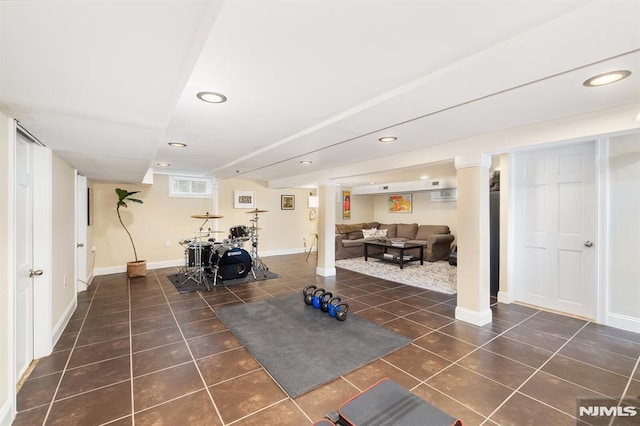 206 Eastern Way, Rutherford, NJ 07070 - workout room featuring tile patterned floors and recessed lighting