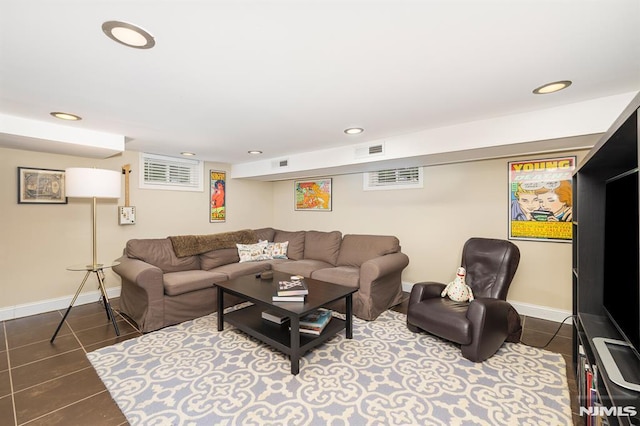 206 Eastern Way, Rutherford, NJ 07070 - living room featuring dark tile patterned flooring and recessed lighting