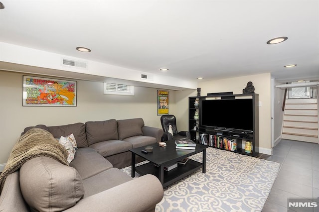 206 Eastern Way, Rutherford, NJ 07070 - tiled living room featuring stairway and recessed lighting