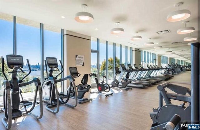 320 Adolphus Ave Unit 401, Cliffside Park, NJ 07010 - gym with a wall of windows and wood finished floors