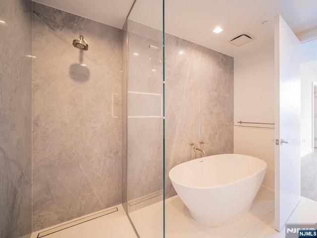 320 Adolphus Ave Unit 401, Cliffside Park, NJ 07010 - full bath with walk in shower, a freestanding bath, and tile patterned floors