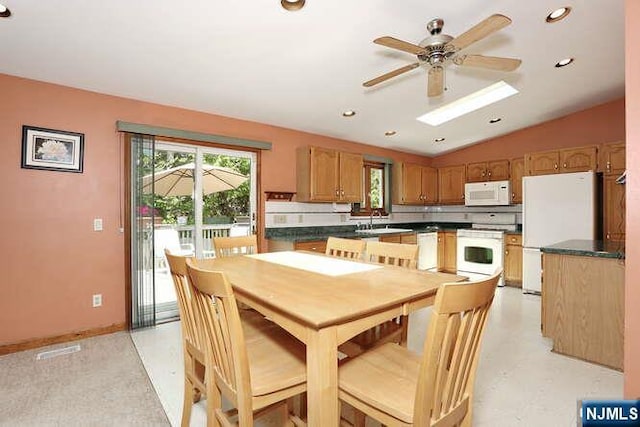64 Lunn Ave, Bergenfield, NJ 07621 - dining space with ceiling fan, lofted ceiling, and recessed lighting