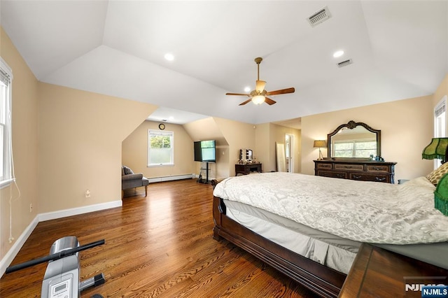 4 Michelle Ct, Harrington Park, NJ 07640 - bedroom featuring a baseboard radiator, wood finished floors, baseboards, recessed lighting, and a ceiling fan