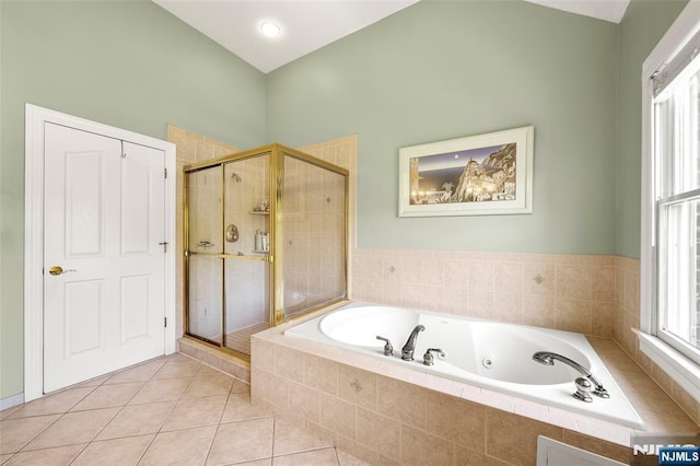 4 Michelle Ct, Harrington Park, NJ 07640 - bathroom with a jetted tub, a stall shower, and tile patterned floors