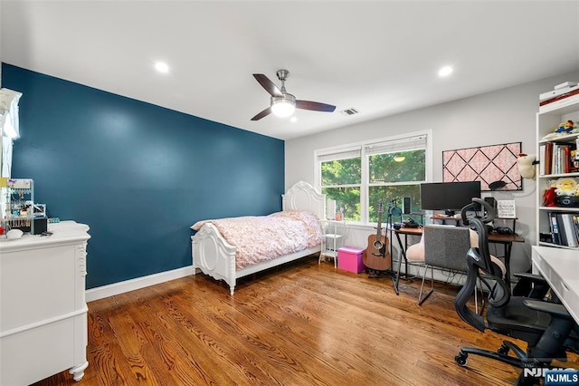 4 Michelle Ct, Harrington Park, NJ 07640 - bedroom featuring an office area, wood finished floors, a ceiling fan, and recessed lighting