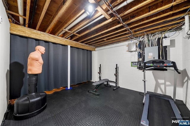 4 Michelle Ct, Harrington Park, NJ 07640 - exercise room with electric panel and concrete block wall