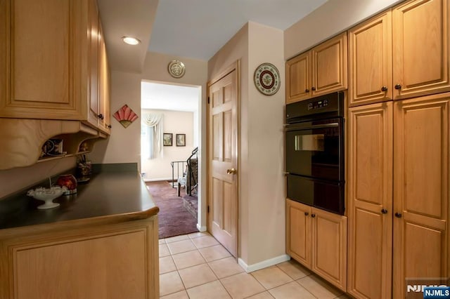 42 Lohs Pl, Harrington Park, NJ 07640 - kitchen with oven, a warming drawer, light tile patterned flooring, baseboards, and recessed lighting