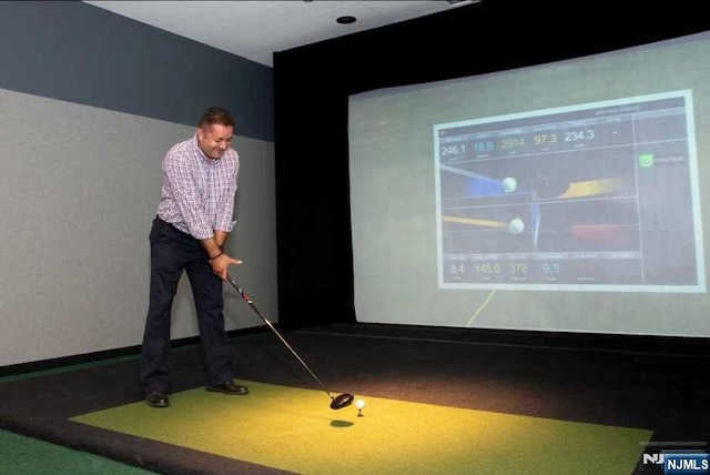 320 Adolphus Ave Unit 1115, Cliffside Park, NJ 07010 - playroom with golf simulator and carpet flooring