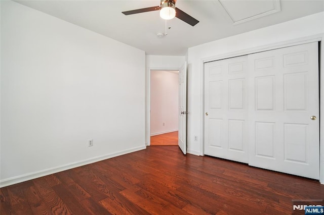 315 Winthrop Dr Unit 3082, Nutley, NJ 07110 - unfurnished bedroom featuring dark wood-style flooring, a closet, baseboards, and a ceiling fan