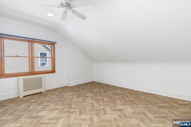 211 Harrison Ave, Hasbrouck Heights, NJ 07604 - bonus room with radiator, vaulted ceiling, a ceiling fan, and recessed lighting