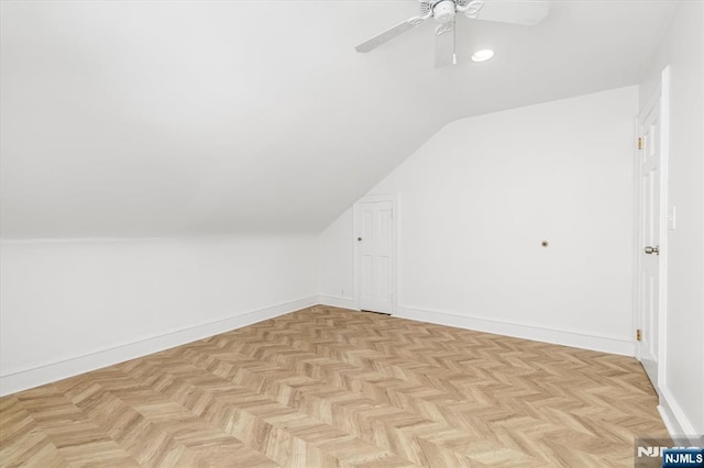 211 Harrison Ave, Hasbrouck Heights, NJ 07604 - additional living space with vaulted ceiling, a ceiling fan, and recessed lighting