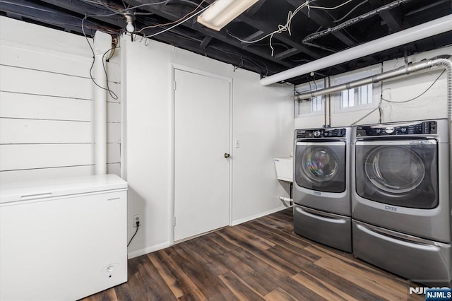 211 Harrison Ave, Hasbrouck Heights, NJ 07604 - laundry room with separate washer and dryer and dark wood-style flooring