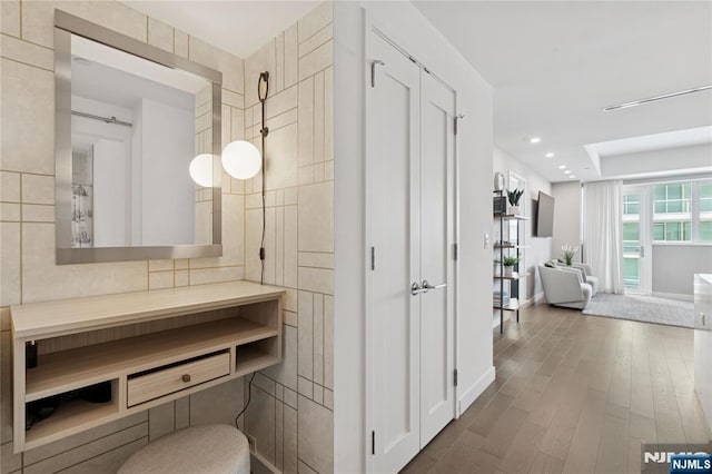 800 Ave At Port Imperial Blvd Unit 517, Weehawken, NJ 07086 - hallway with wood finished floors, recessed lighting, and baseboards
