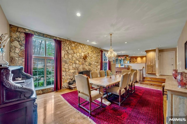 717 Ashmont Rd, Franklin Lakes, NJ 07417 - dining area with a chandelier, light wood-style flooring, and recessed lighting