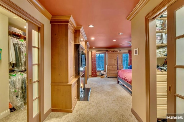 717 Ashmont Rd, Franklin Lakes, NJ 07417 - bedroom with carpet, recessed lighting, crown molding, and baseboards