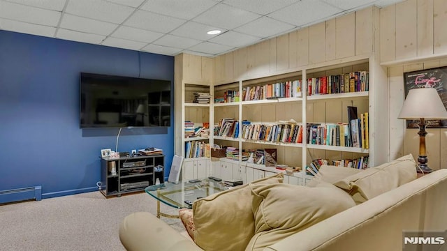 717 Ashmont Rd, Franklin Lakes, NJ 07417 - carpeted living area featuring a drop ceiling and baseboards
