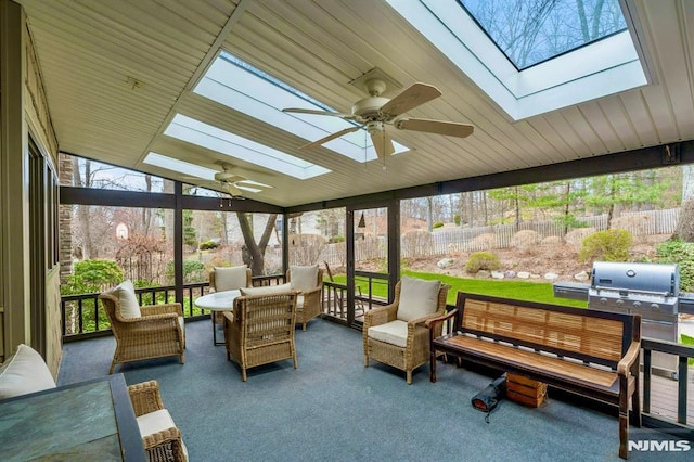 717 Ashmont Rd, Franklin Lakes, NJ 07417 - sunroom featuring a skylight, outdoor lounge area, and ceiling fan