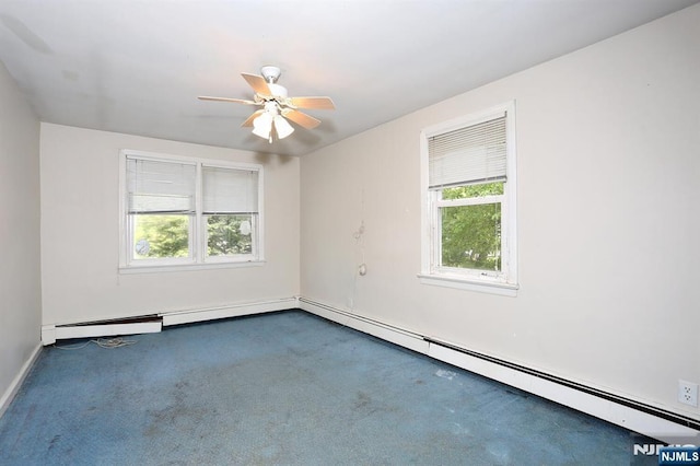 408 Terhune Ave, Paramus, NJ 07652 - carpeted spare room with healthy amount of natural light, a ceiling fan, a baseboard radiator, and baseboards