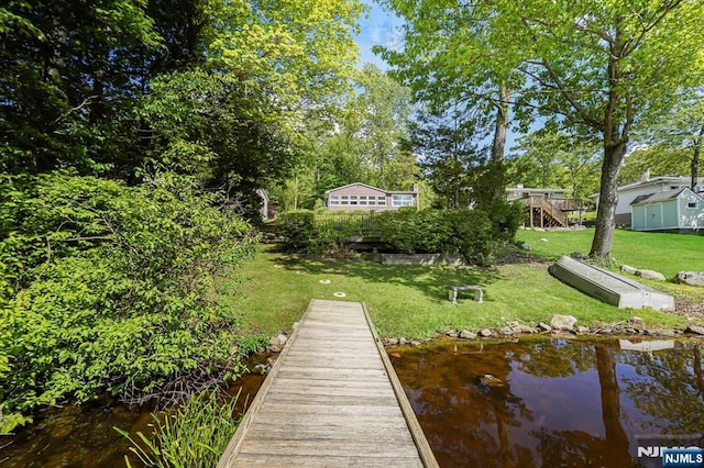 40 Shore Dr, Newton, NJ 07860 - dock area featuring a lawn, stairway, and a water view