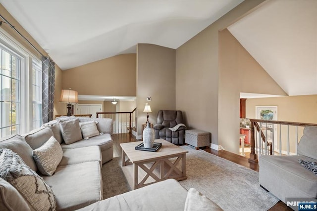 14 Old Chimney Rd, Randolph Township, NJ 07869 - living area featuring vaulted ceiling, wood finished floors, and baseboards