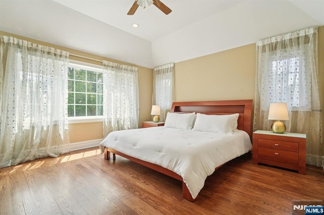 19 Grandview Ave, Glen Rock, NJ 07452 - bedroom with wood finished floors, baseboards, lofted ceiling, and ceiling fan