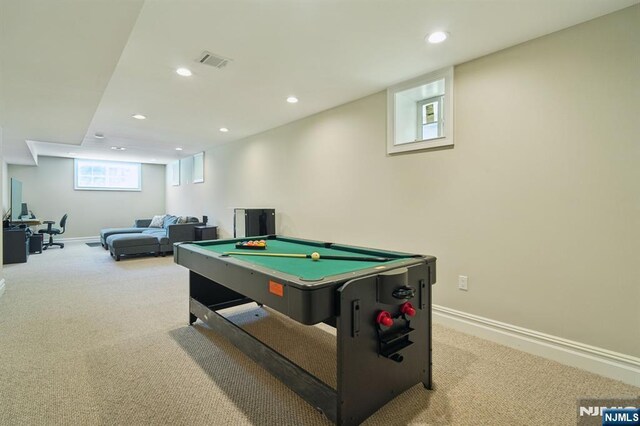 19 Grandview Ave, Glen Rock, NJ 07452 - recreation room with carpet, recessed lighting, billiards table, and baseboards