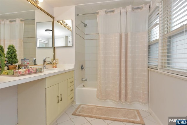 408 Eton Ct, Ridgewood, NJ 07450 - bathroom featuring shower / bathtub combination with curtain, vanity, and tile patterned floors