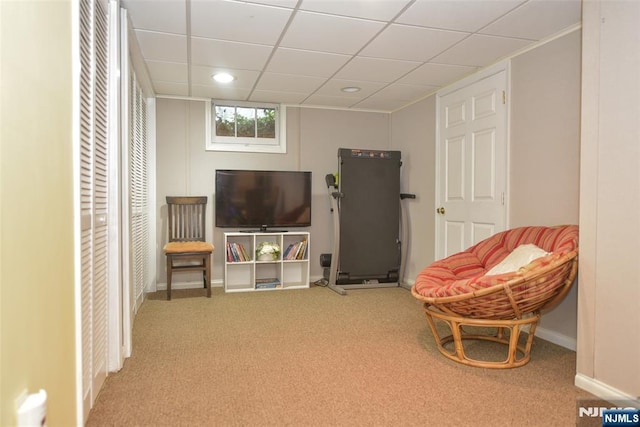 408 Eton Ct, Ridgewood, NJ 07450 - living area featuring carpet flooring, a drop ceiling, and recessed lighting