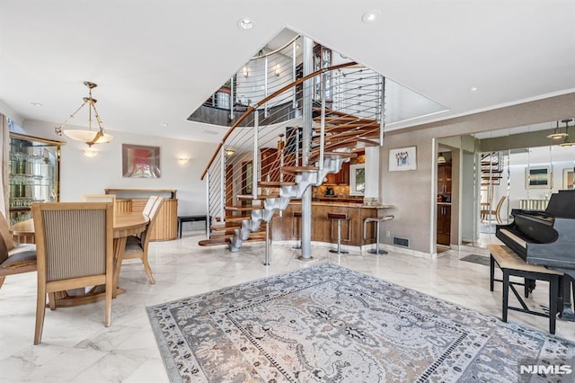 28 Elizabeth Ct, Secaucus, NJ 07094 - staircase with marble tiled flooring, recessed lighting, and baseboards