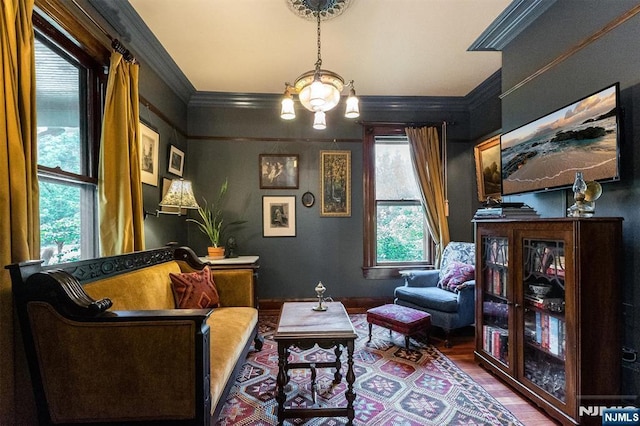 33 Ramapo Ave, Pompton Lakes, NJ 07442 - sitting room with crown molding, a chandelier, and wood finished floors