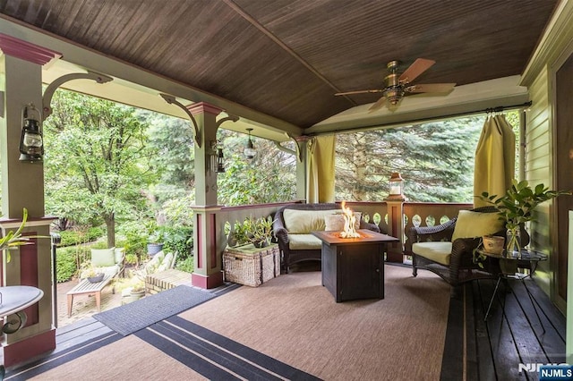 33 Ramapo Ave, Pompton Lakes, NJ 07442 - wooden terrace featuring an outdoor fire pit and ceiling fan