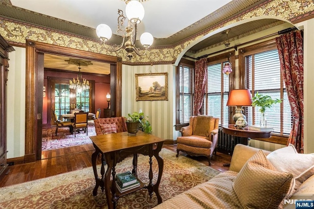 33 Ramapo Ave, Pompton Lakes, NJ 07442 - office space with a chandelier, ornamental molding, hardwood / wood-style flooring, and healthy amount of natural light