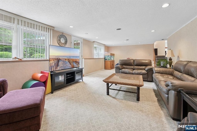13 Stonewall Dr, Livingston, NJ 07039 - living area featuring carpet flooring, a textured ceiling, and recessed lighting