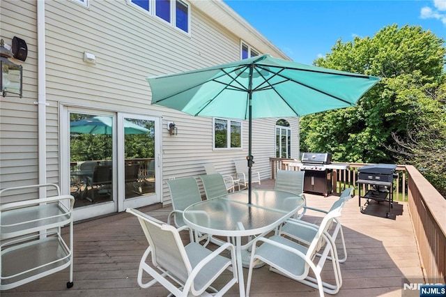 12 Woodland Ct, Wayne, NJ 07470 - wooden deck featuring outdoor dining area and area for grilling