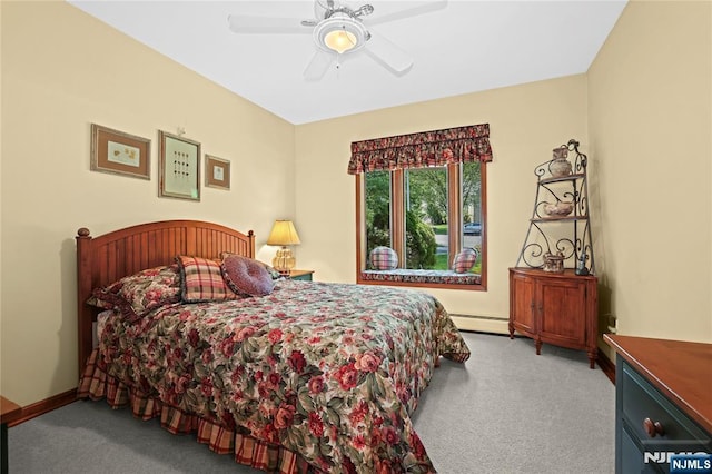 12 Woodland Ct, Wayne, NJ 07470 - bedroom with carpet flooring, baseboard heating, a ceiling fan, and baseboards